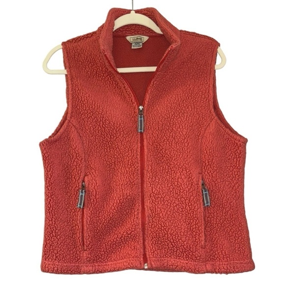 L. L. Bean Fleece Coral Fuzzy Sherpa Vest Womens M Outfoor Cozy Comfortable - Picture 9 of 14